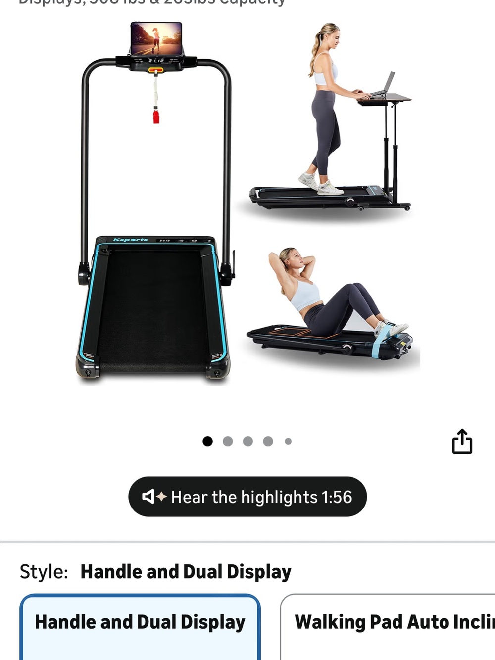 Black & Teal Folding Treadmill with Handle and Dual Display- LIKE NEW
